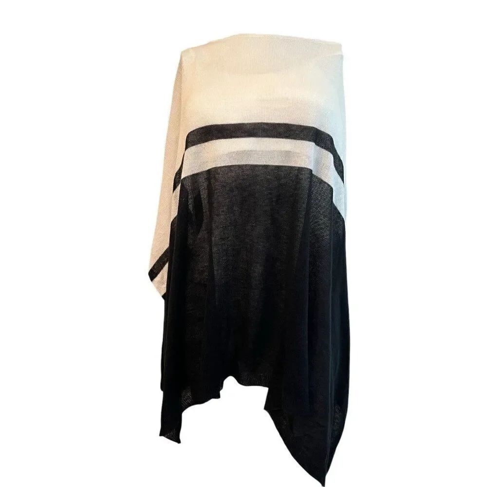 Lauren Ralph Lauren Lightweight Knit Poncho Sweater Black White Pullover One SZ